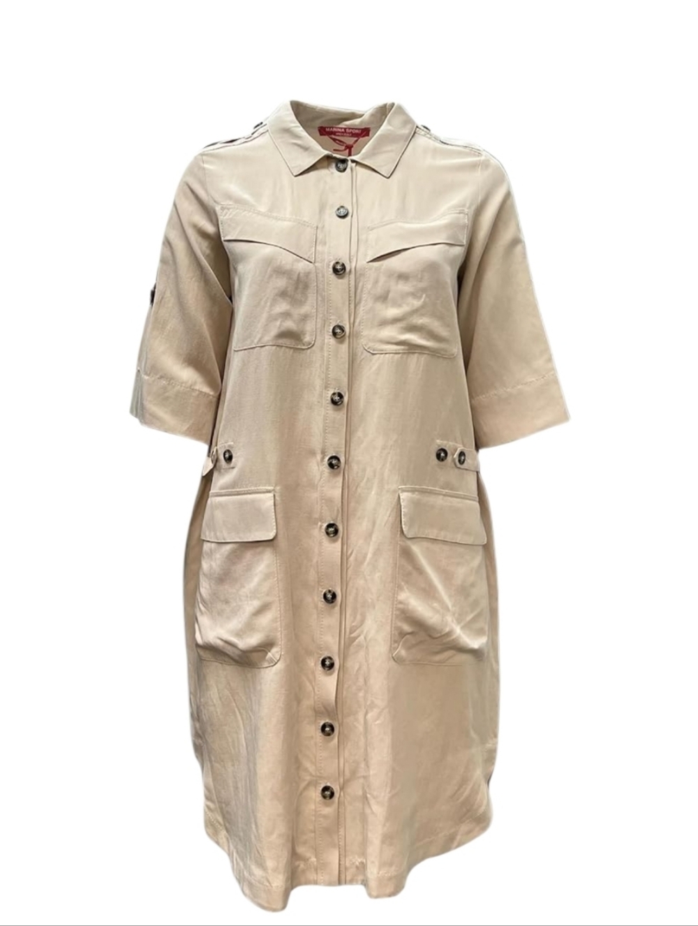 MARINA RINALDI SPORT Decibel Tan Colonial Button Down Maxi Cotton Dress $585